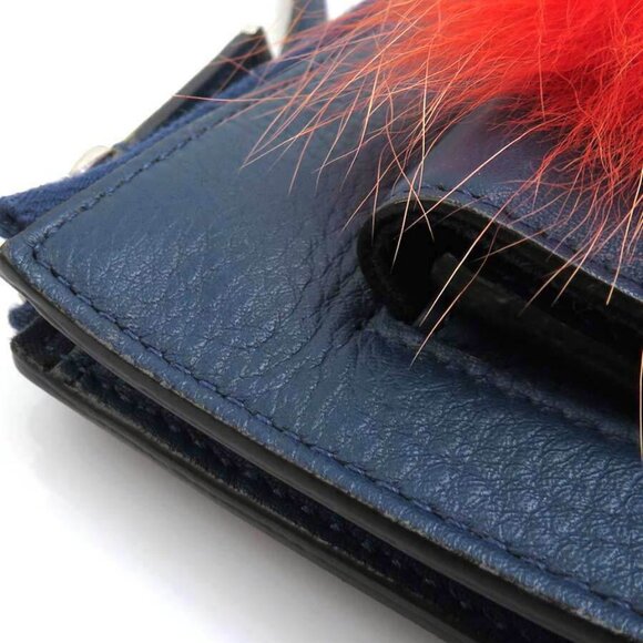 Auth FENDI Bugs Monster Crossbody Shoulder Bag Navy/Red Leather/Fur - h30835a - Picture 8 of 16